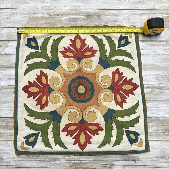 Pier 1 Throw Pillow Cover Sham Cotton Bohemian Green Cream Colorful 19.5” x 19” - Picture 3 of 8